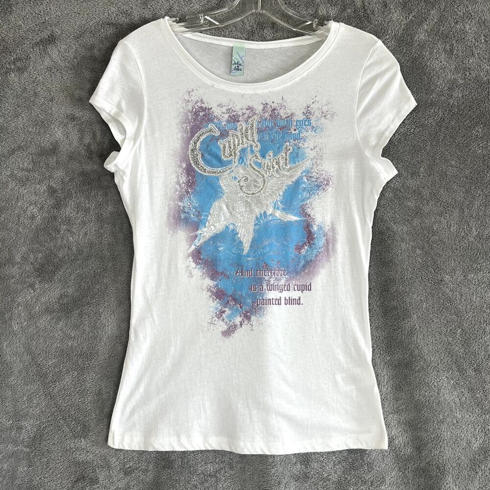 Vintage Y2K Baby Tee Womens M/L White Graphic Angel Made in USA